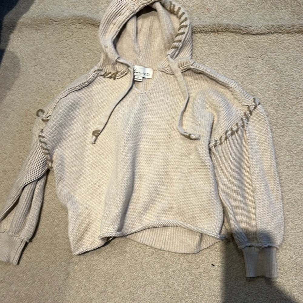 Vintage Havana cropped cream sweater with tan stitching